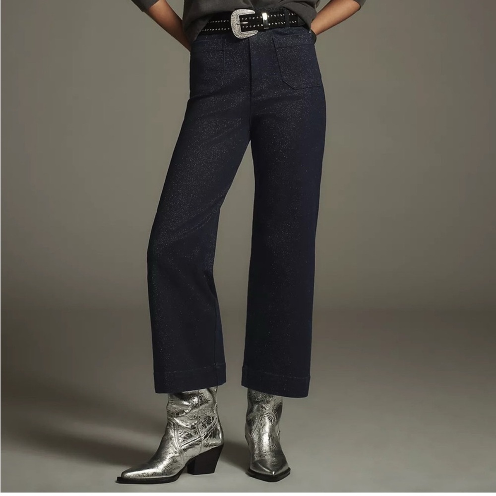 Anthropologie The Colette High-Rise Cropped Wide-Leg Jeans Sparkle plus 16 W - Picture 7 of 9